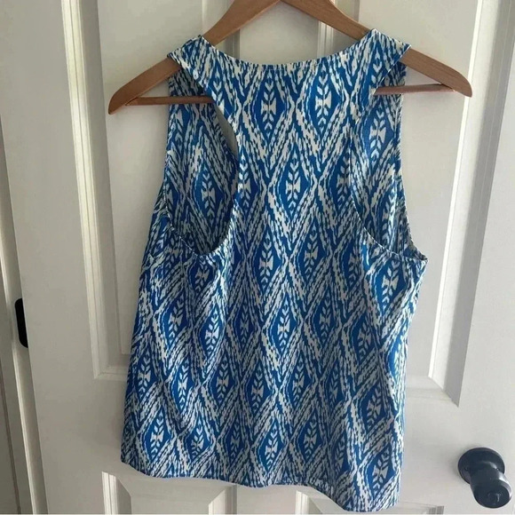 Cynthia Rowley royal blue and white print rayon tank w racerback. Size L. Rayon - Picture 4 of 6
